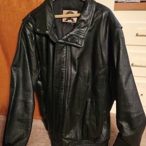 Vintage  Phase 2 Leather Black Bomber Jacket, Size XL TALL